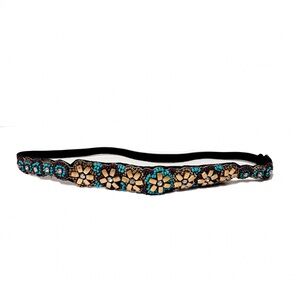 NEW -  Anthropologie Beaded Headband Headwrap Turquoise Gold Rhinestone Elastic